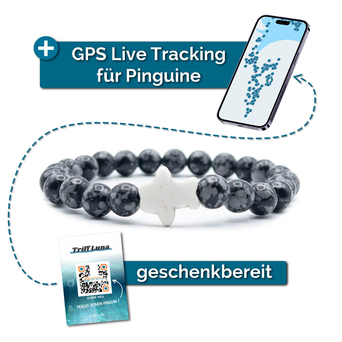 Aninu Pinguin Armband Mit GPS Tracking - Freundschaftsarmband Mit App Für Frauen & Mädchen